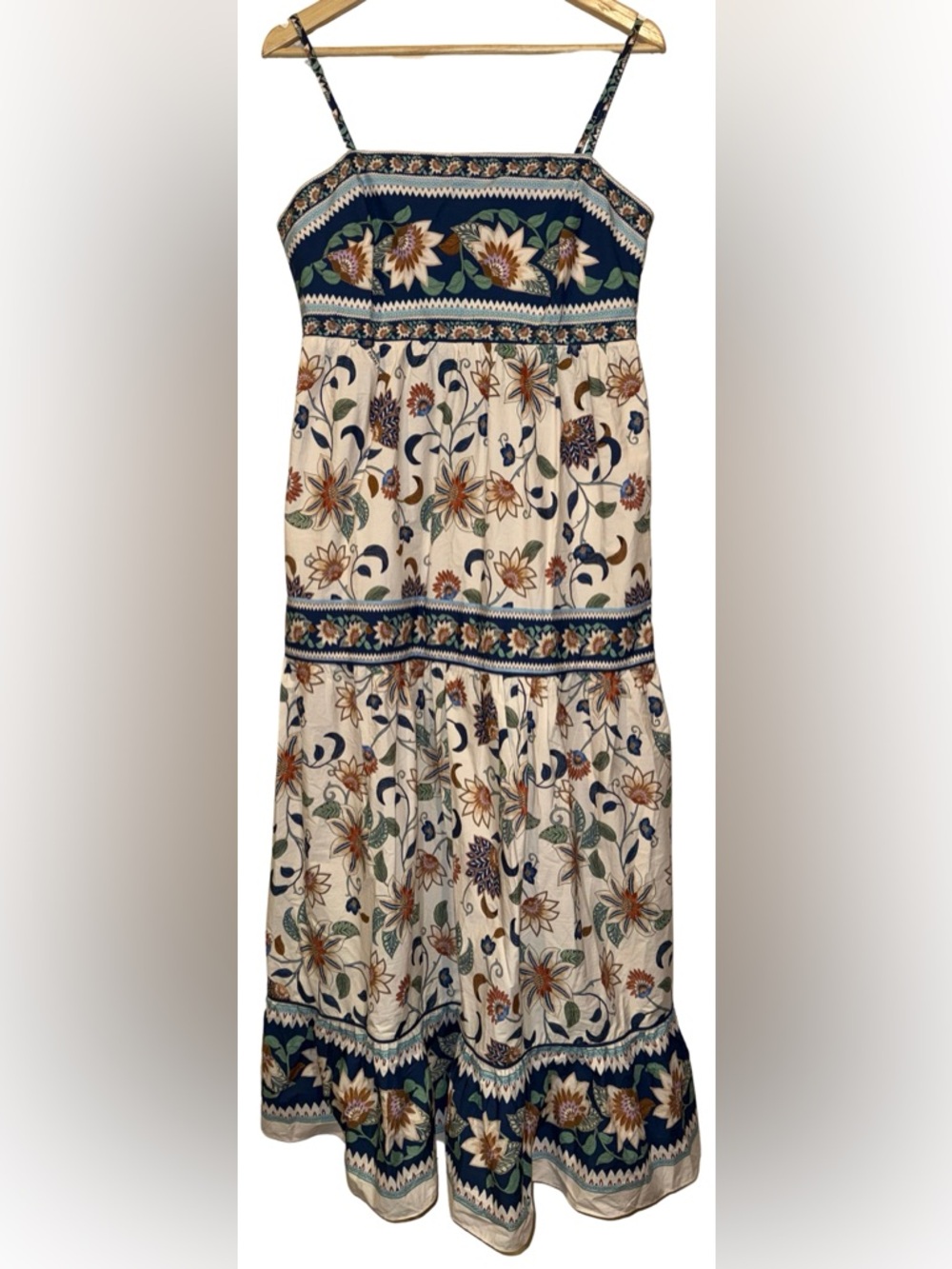 Farm Rio 100% Cotton Floral Delhi Tapestry Light Pink Midi Sun Dress M Ruffle - Picture 6 of 14